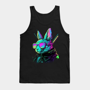 Synthwave/Retrowave neon RABBIT with Glasses Tank Top